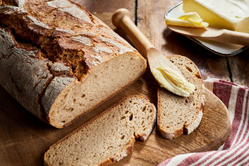 Crusty loaf of freshly baked rye bread