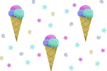 Vector seamless pattern with ice cream on transparent background.