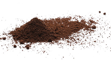 Milled coffee powder for espresso isolated on white background