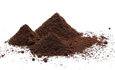 Milled coffee powder for espresso isolated on white background