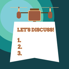 Handwriting text Let S Discuss. Conceptual photo asking someone to talk about something with demonstrating or showing