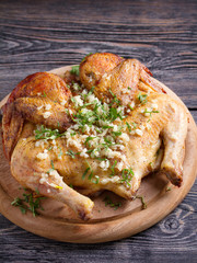 Grilled spatchcock chicken with garlic
