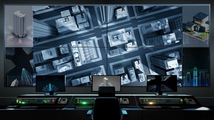 Smart city main control center, Intelligent Smart building in smart city, Aerial view,  IoT smart city control. 4k animation. - Powered by Adobe