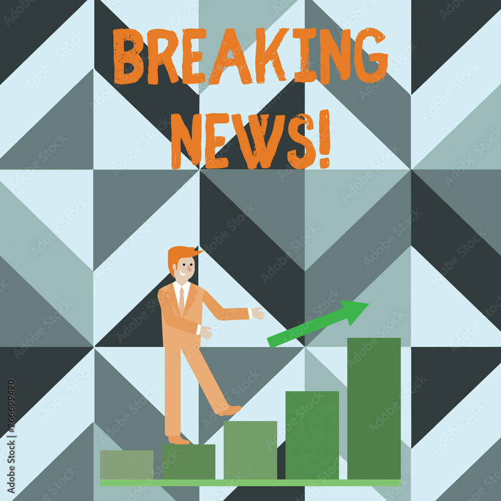 Poster writing note showing breaking news. business concept for newly received info about an event and curr