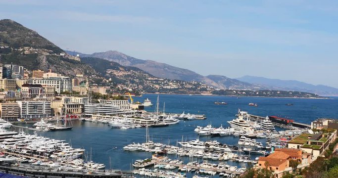 Top view of Monaco bay and tribunes for championship of race Formula One