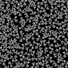 Papier peint Noir et blanc Motif floral sans couture avec des fleurs blanches sur fond noir.