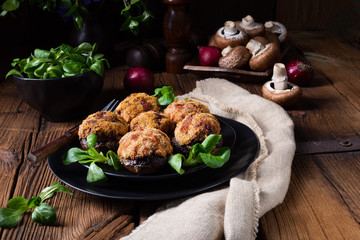 stuffed with minced meat and baked Champignons