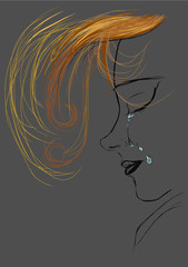 face of a girl was crying on dark gray background