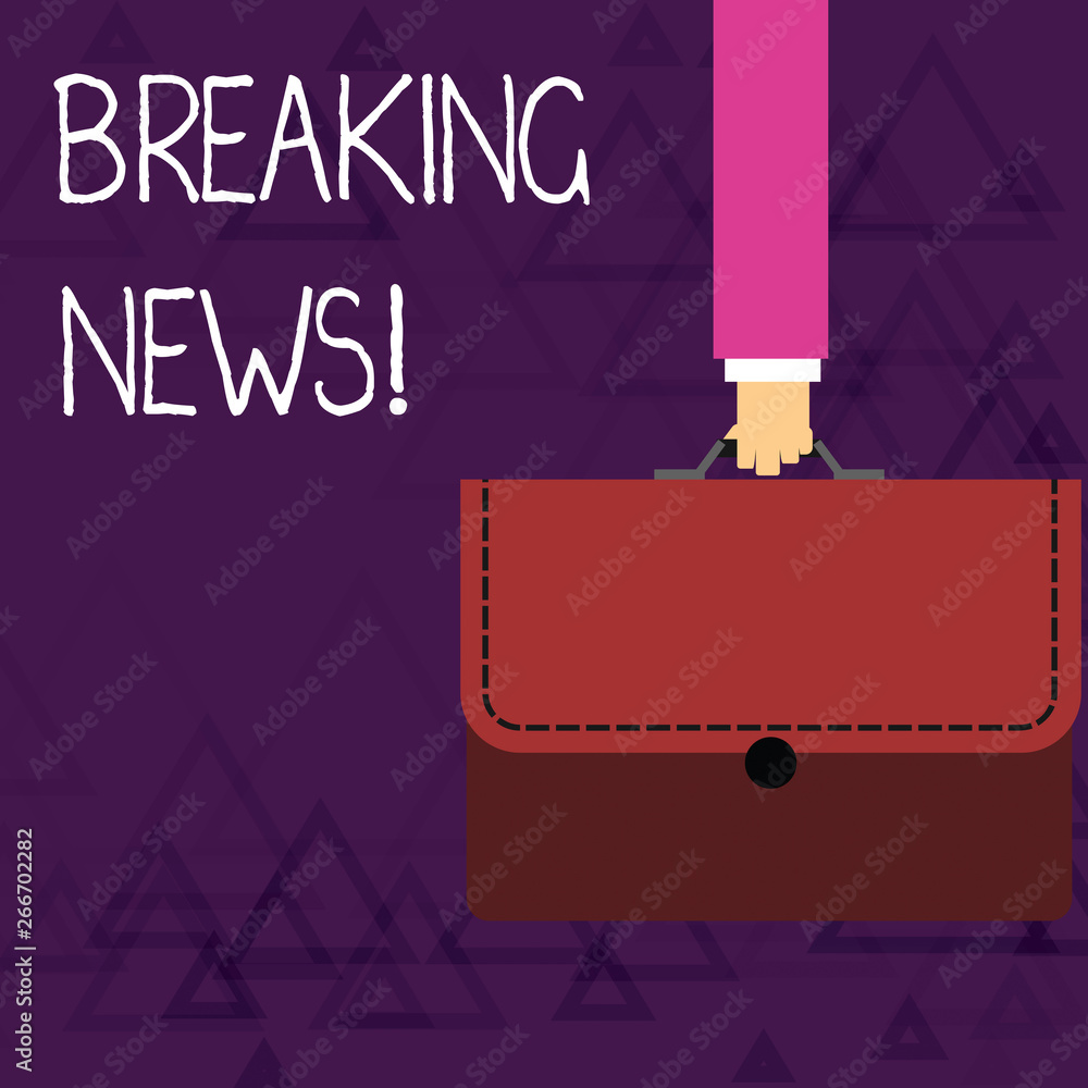 Aufkleber writing note showing breaking news. business concept for newly received info about an event and curr