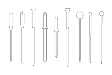 Acupuncture needles set of different types, hand drawn doodle, sketch in pop art style, black and white outline