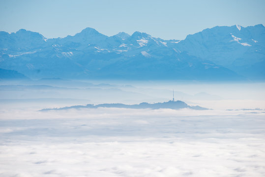 sea of fog with alps over swiss Mittelland seen from Grenchenberg