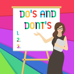 Handwriting text writing Do S Is And Dont S Is. Conceptual photo advising Rules or customs concerning some activity