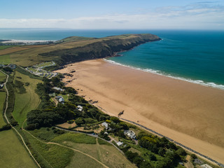 Aerial view of Putsborough Sands in Devon, United Kingdom