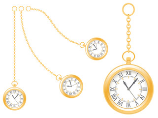 Pseudo antique gold watches on white background.