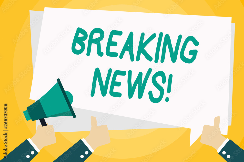 Aufkleber text sign showing breaking news. business photo text newly received info about an event and currentl