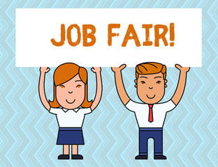 Writing note showing Job Fair. Business concept for event in which employers recruiters give information to employees
