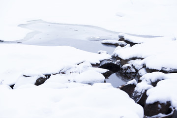Frozen pond and stones