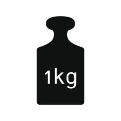 One kilogram weight icon. Weight 1 kg black metal cargo sign isolated on white background. Vector illustration