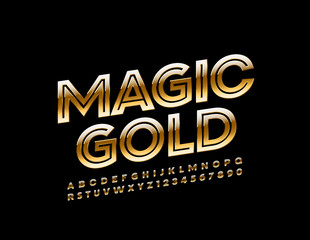 Vector Magic Gold uppercase Font. Luxury style Alphabet Letters and Numbers