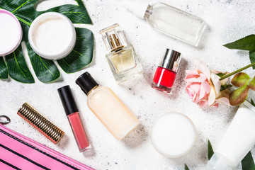 Fototapeta na wymiar Cosmetic beauty products on white.