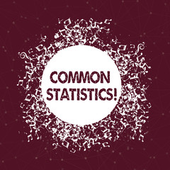 Text sign showing Common Statistics. Business photo text used to calculate values related to statistical concepts Disarrayed and Jumbled Musical Notes Icon Surrounding Blank Colorful Circle