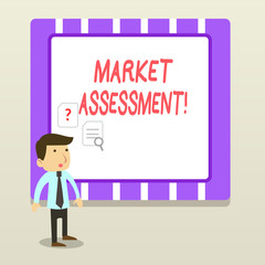 Handwriting text Market Assessment. Conceptual photo evaluation of the market for a product or service