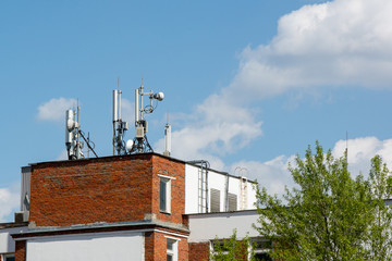 Antenna on the roof. A lot of different antennas on the roof