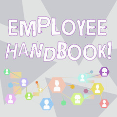 Word writing text Employee Handbook. Business photo showcasing states the rules and regulations and policies of a company Online Chat Head Icons with Avatar and Connecting Lines for Networking Idea