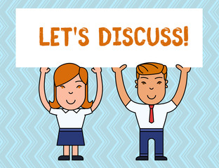 Writing note showing Let S Discuss. Business concept for asking someone to talk about something with demonstrating or showing