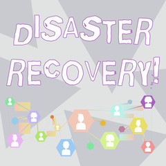 Word writing text Disaster Recovery. Business photo showcasing helping showing affected by a serious damaging event Online Chat Head Icons with Avatar and Connecting Lines for Networking Idea