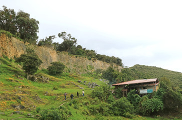Visitors of Kuelap Ancient Citadel Hiking to the Mountaintop Archaeological Complex, Amazonas Region, Northern Peru