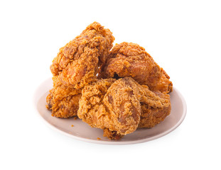 A white plate with fresh, crispy fried chicken