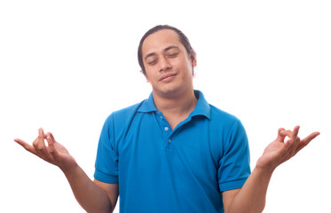Young Man with Calm Yoga Gesture