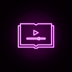 book, tutorial, video neon icon. Elements of online education set. Simple icon for websites, web design, mobile app, info graphics