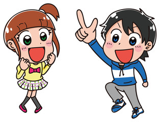 小学生の男女のイラスト素材（冬）