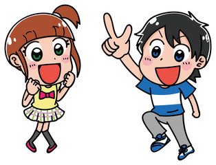 小学生の男女のイラスト素材（夏）