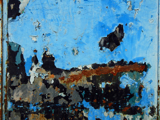 old blue metal door with rust texture backgorund