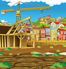 cartoon scene of construction site for different usage illustration for children
