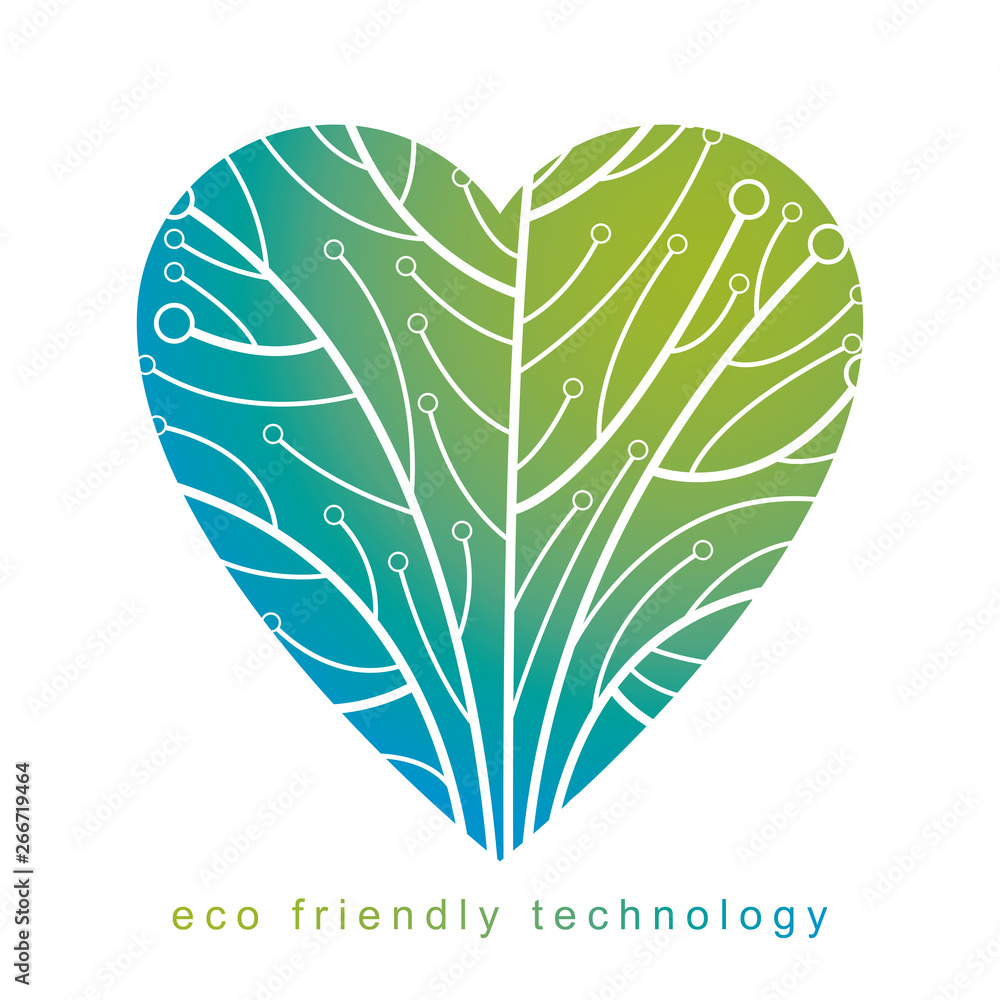 Poster art vector illustration of digital tree in shape of loving heart made using lines mesh as branches. 