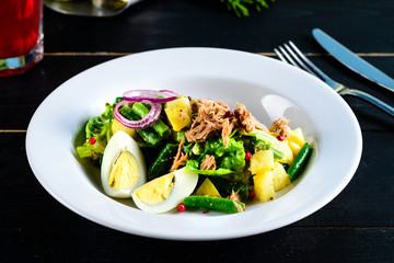 Fresh vegetable salad on table close up