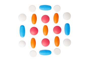 colorful pills isolated on white