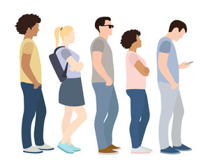 Obraz premium Full length of cartoon people standing queue