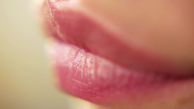 Lips, Women's lips with red lipstick. Open mouth close up. Great women's lips. Botox injection.