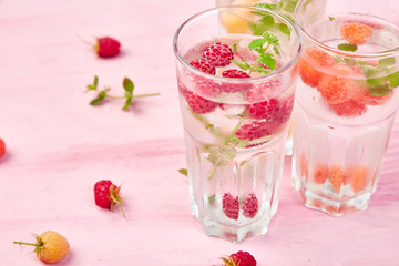 Detox infused flavored water with three color raspberry