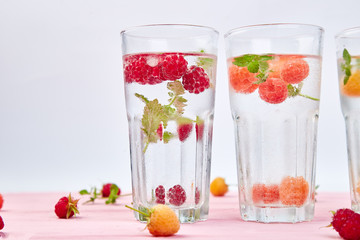 Detox infused flavored water with three color raspberry