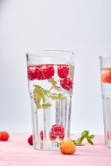 Detox infused flavored water with three color raspberry