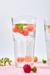 Detox infused flavored water with three color raspberry