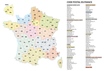 france 2 digit postcodes postal codes vector map © lesniewski