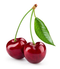 Cherry isolated. Cherry on white. Cherries. With clipping path.