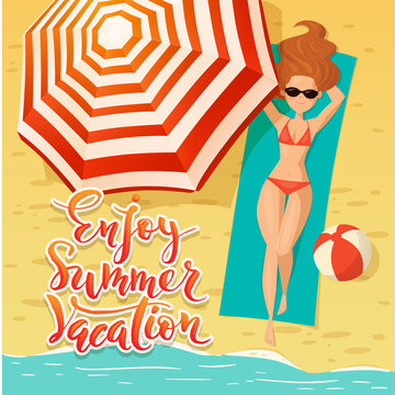 Enjoy summer vacation vector poster for travel agency 